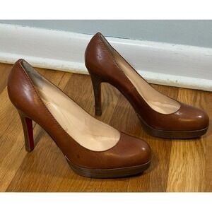 Christian Louboutin Vintage Bianca Platform Pump EU 38.5 US 8 Cognac Leather COA